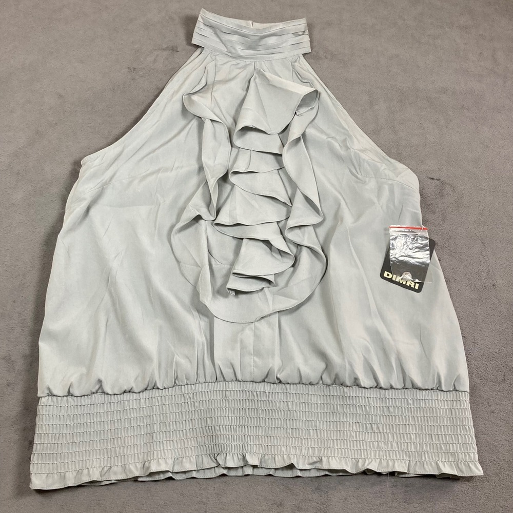 Dimri Womens Grey Ruffle Halter Blouse Smocked Hem Sleeveless Top Size M